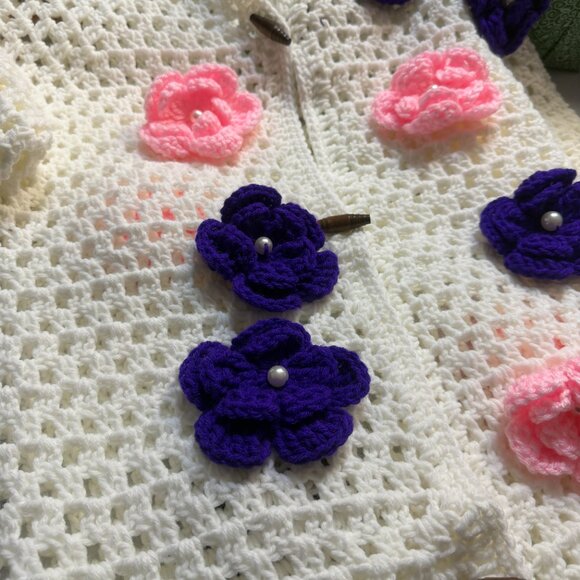 Handmade Floral Crochet Jacket – Luxury Open-Stitch Cardigan with 3D Flowers M/L - Picture 3 of 4